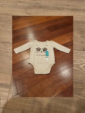 NWT Baby girl beige long sleeved amazing kitty onesie size 6-9mos